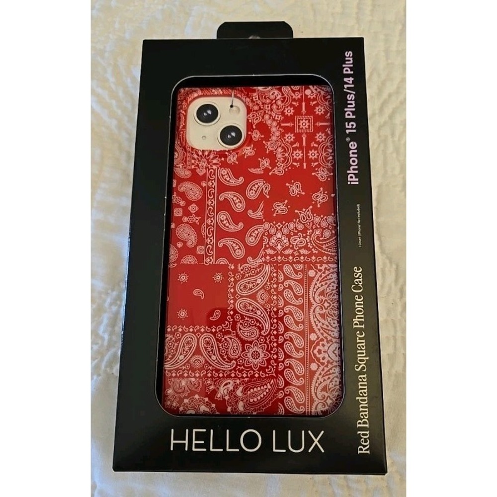 Hello Lux Red Bandana Square Glossy iPhone Case 15 Plus 14 Plus NEW Never Used
